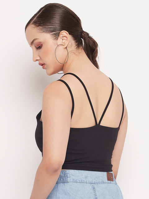 Madame Black Solid Cami Crop Top