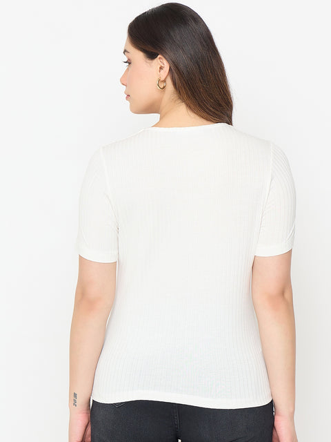 Madame White Rayon Blend Solid T-shirt