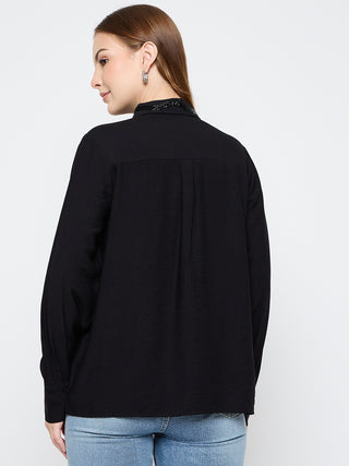 Madame Embellished Rayon Blend Black Shirt