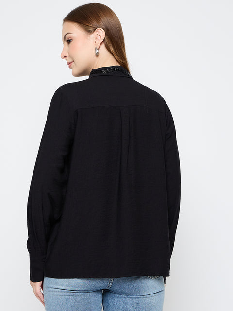 Madame Embellished Rayon Blend Black Shirt