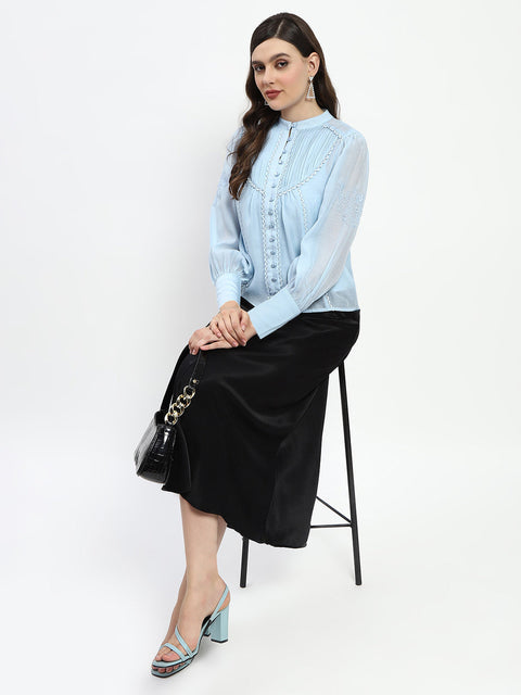 Madame Bridgerton Lacework Sky Blue Nylon Shirt