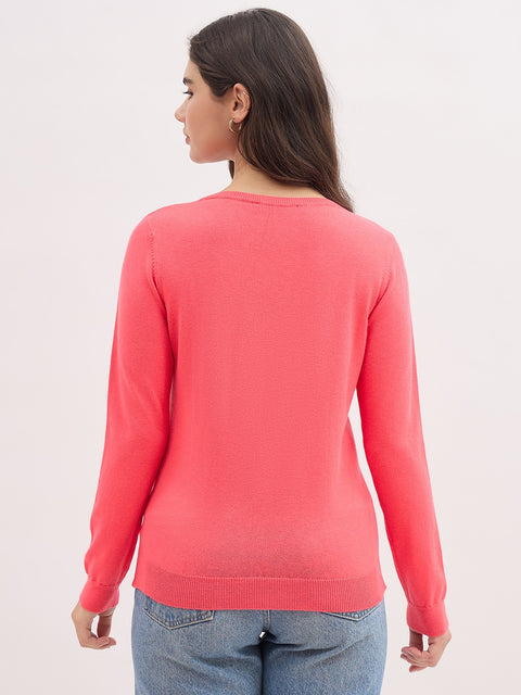 Madame Fluorescent Pink Basic Pullover Sweater