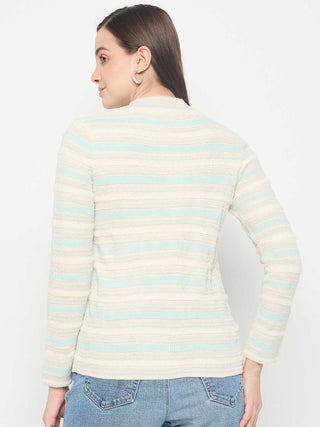 Madame Striped Button Up Off White Cardigan