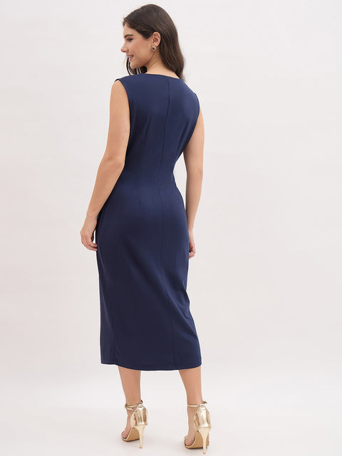 Madame Blue Rayon Blend Vest Coat Dress