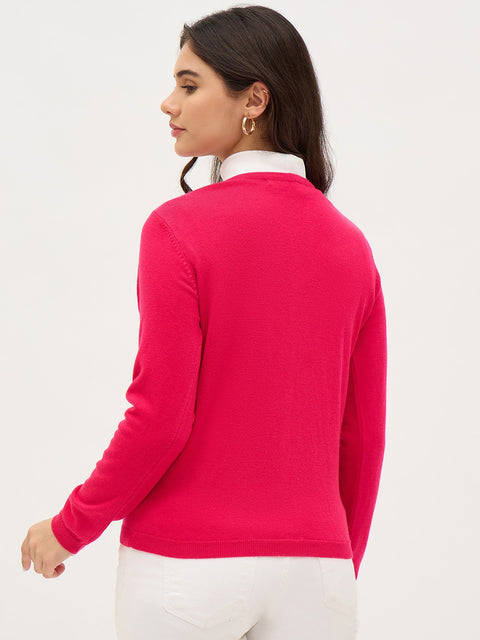 Madame V Neck Hot Pink Cardigan
