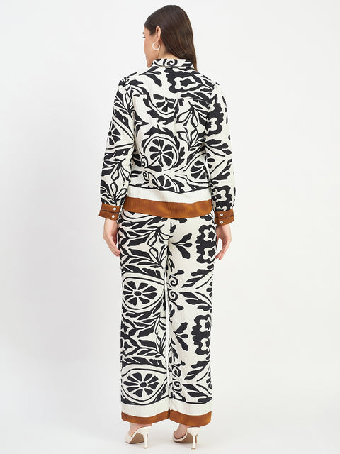 Madame Printed Contrast Detail Black Co-ord Set