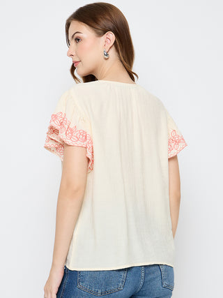 Madame Embroidered Rayon Blend Beige Top
