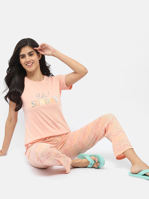 mSECRET Typography Peach Nightsuit
