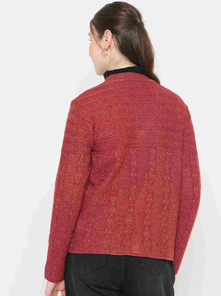 Madame Red V-Neck Cardigan with Buttons