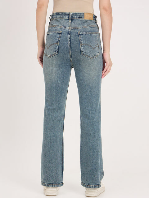 Madame Mid Blue Cotton Whiskered Straight Fit Ankle Jeans