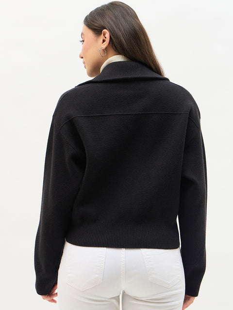 Madame Shirt Collar Black Jacket