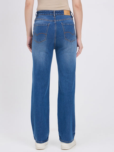 Madame Mid Blue Cotton Straight Fit Double Wash Jeans