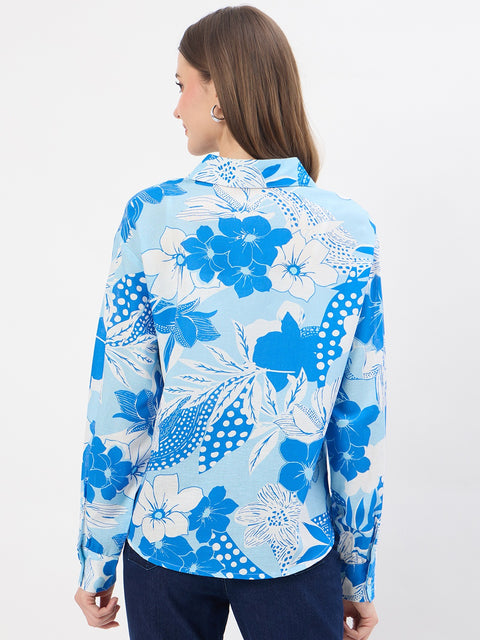 Madame Printed Blue Viscose Blend Shirt