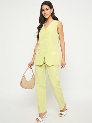 Madame Solid Sleeveless Top and Bottoms Lime Green Co-ord Set