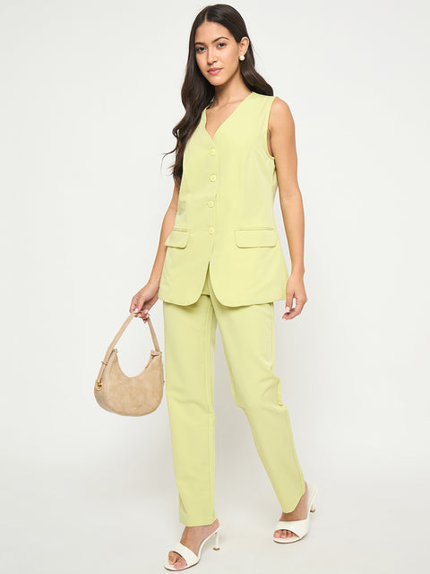 Madame Solid Sleeveless Top and Bottoms Lime Green Co-ord Set