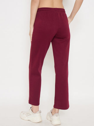 Madame Typography Print Wine Red Cotton Blend Track Bottoms