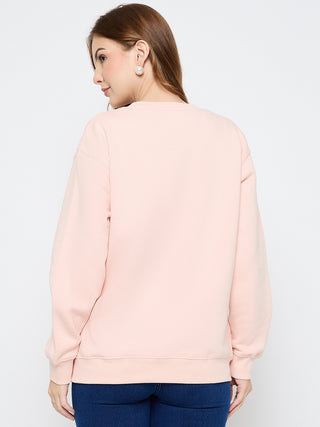 Madame Embellished Print Cotton Blend Peach Sweatshirt