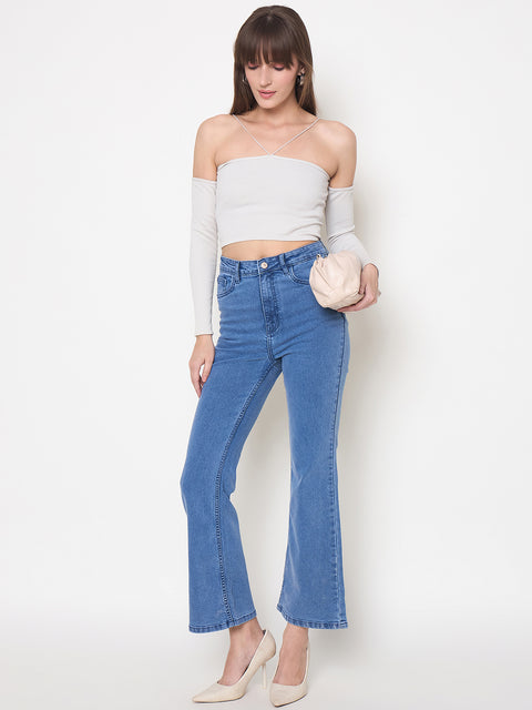 Madame Cotton Blend Flared Fit Mid Blue Jeans