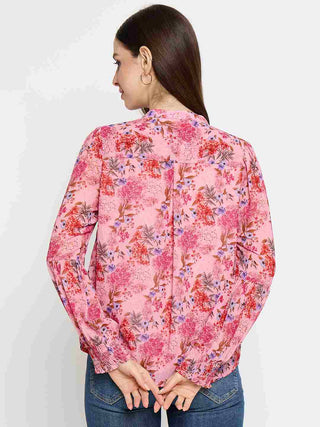 Madame Floral Print Lace Detailed Pink Top