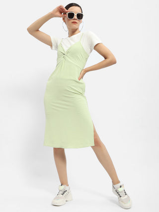 Madame Knotted Pastel Green Midi Dress