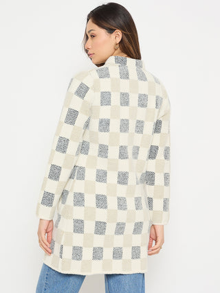 Madame Colorblock Mandarin Collar Long Cardigan