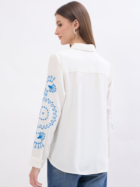 Madame Embroidery White Viscose Blend Shirt