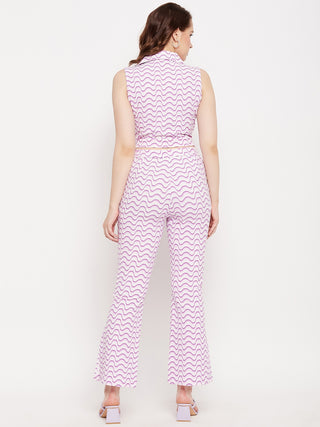 Madame Marble Print Top and Flared Bottoms Mauve Co Ord Set