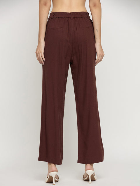 Madame Brown Rayon Linen Straight Fit Ankle Trousers