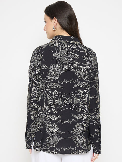 Madame Black Rayon-Nylon Printed Shirt