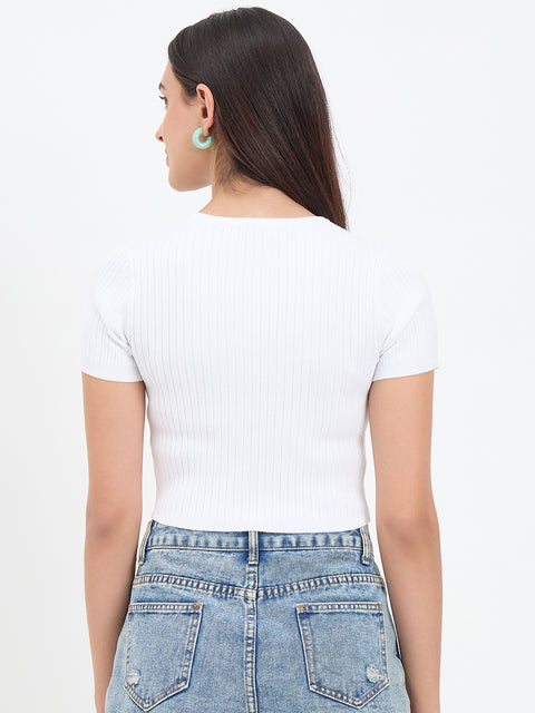 Madame Off White Knitted Crop Top