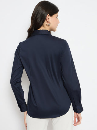 Madame Navy Blue Cotton Blend Shirt