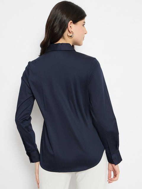 Madame Navy Blue Cotton Blend Shirt