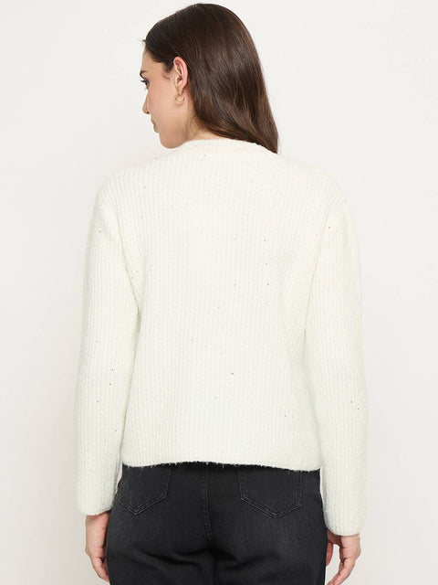 Madame Off White Solid Sweater