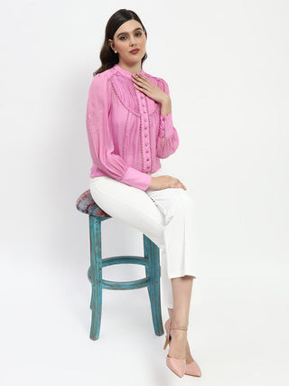 Madame Bridgerton Lacework Pleated Nylon Mauve Shirt