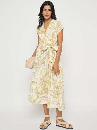 Madame Belted Fit and Flare Beige Wrap Dress