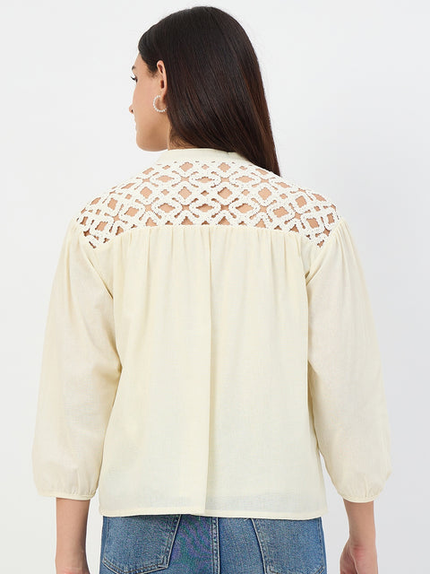 Madame Off-White Crochet-Lacework Cotton Mandarin-Collar Top