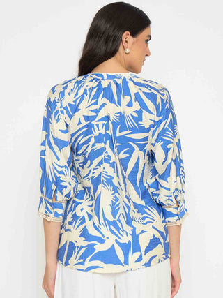 Madame Botanical Print Royal Blue Rayon Blend Top