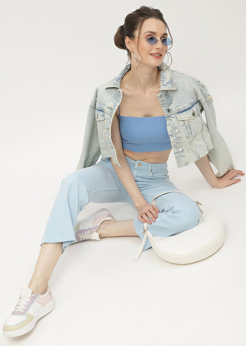Madame Low Waist Sky Blue Bell Bottom Jeans