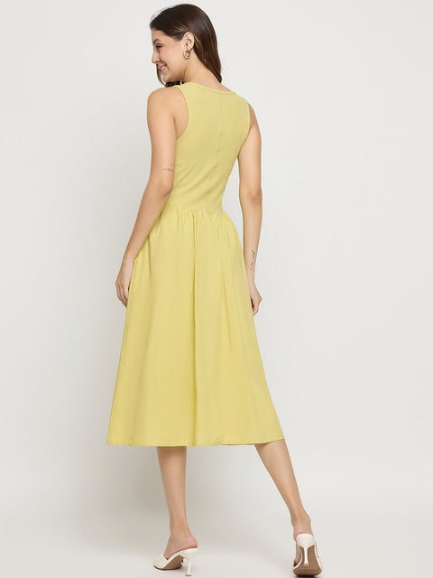 Madame Mint Cotton Sleeveless Fit and Flare Midi Dress