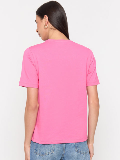 Madame Pink Cotton Half-Sleeve T-Shirt