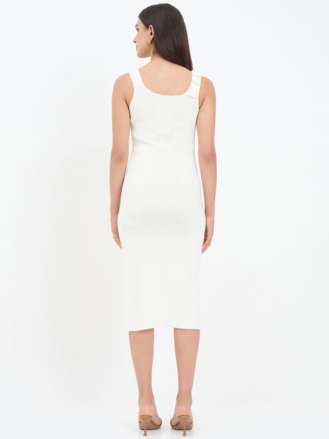 Madame Off White Floral Knit Cotton Midi Dress