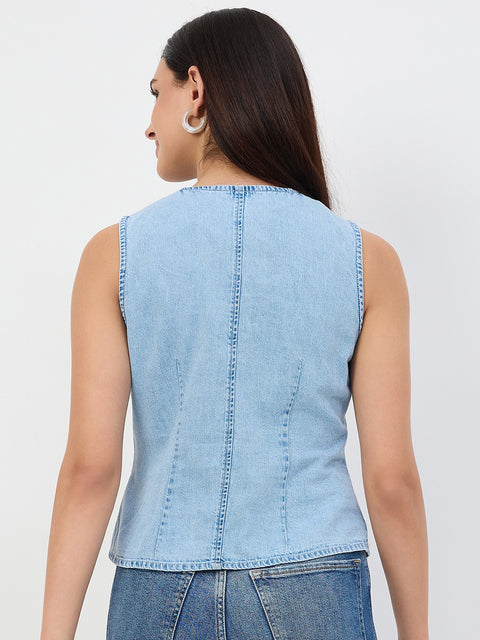 Madame Ice Blue Denim Cotton Vest Top