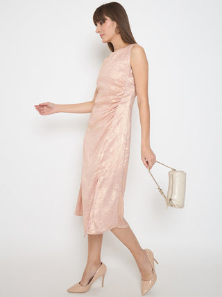 Madame Textured Front Ruched Peach Midi Dress