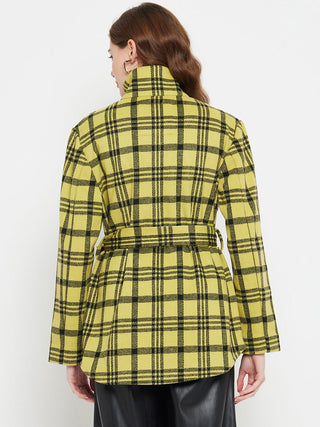 Madame Chequered Stand Collar Yellow Shacket
