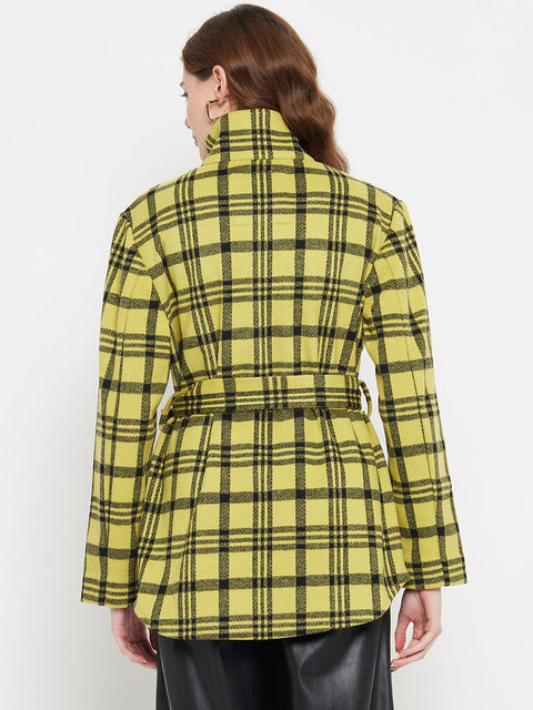 Madame Chequered Stand Collar Yellow Shacket