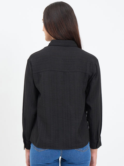 Madame Black Textured Solid Shirt