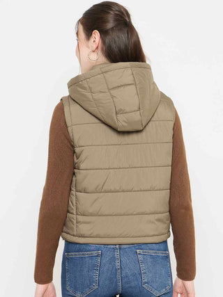 Madame Sleeveless Quilted Green Puffer Jacket