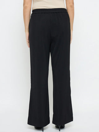Madame Solid Straight Fit Black Trousers