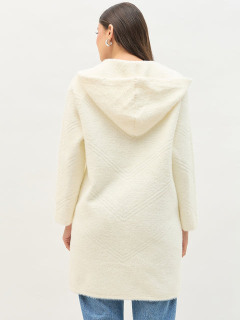 Madame Faux Fur Detailing Off White Long Shrug