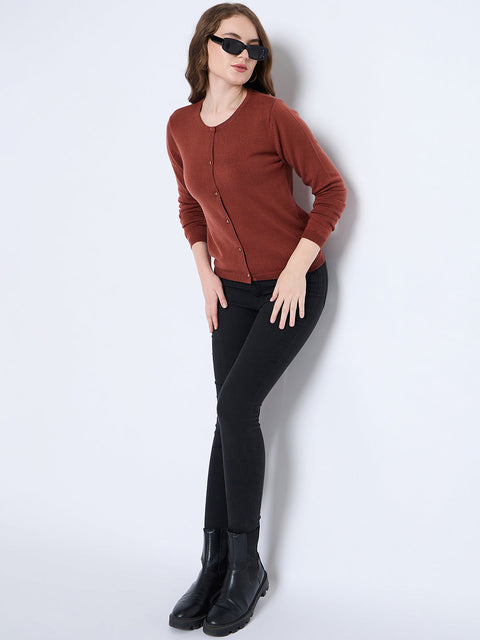 Madame Crew Neck Button Down Rust Red Cardigan